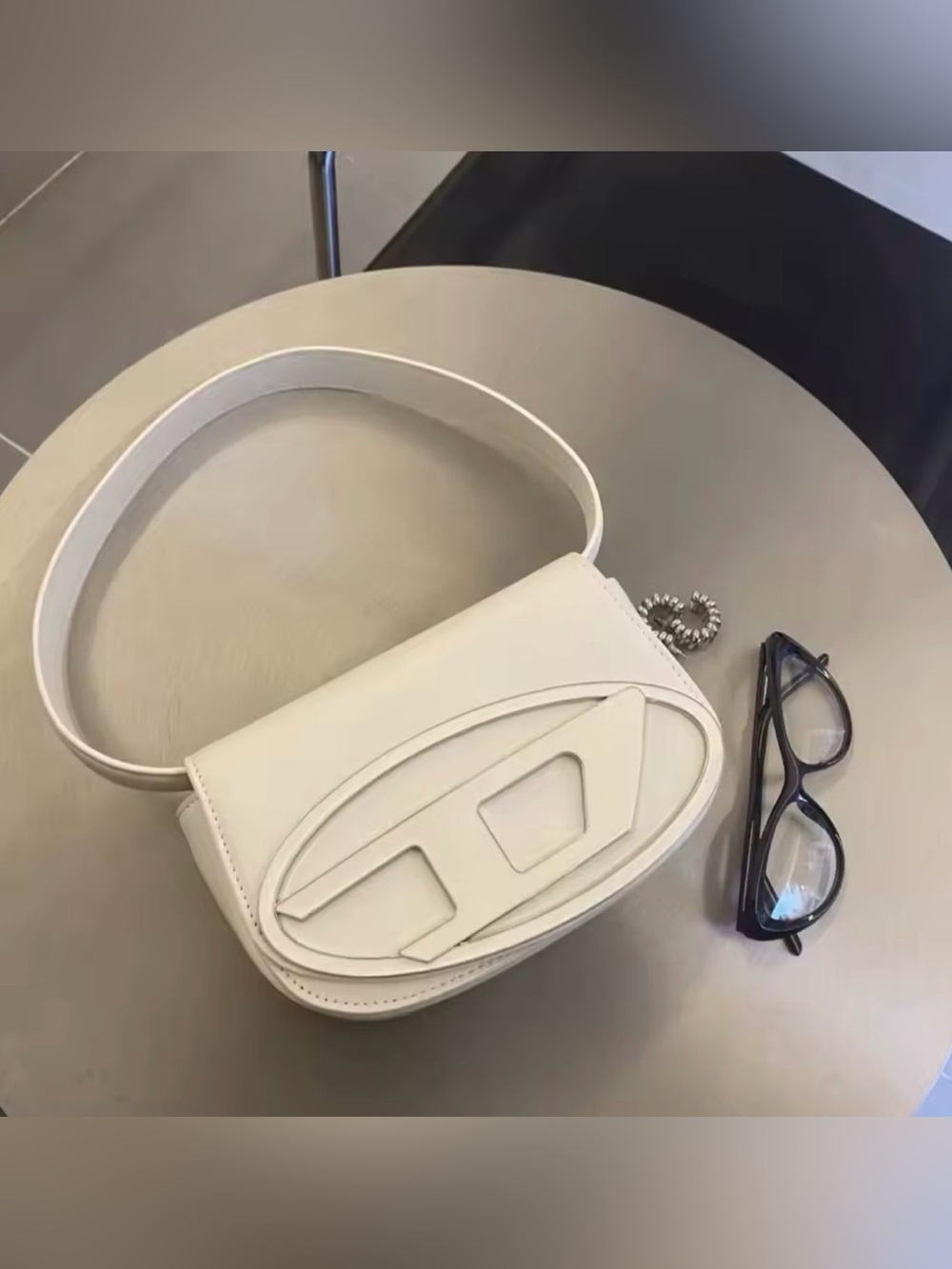 New designer inspired Minimalist White Crossbody Bag with Sculpted Front Detail